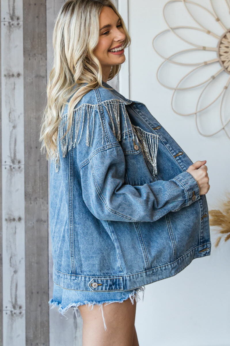 Rhinestone fringe denim jacket – PRIVILEGE