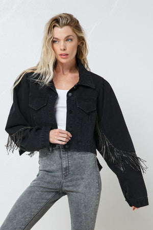 DENIM CROP RHINESTONE BLACK