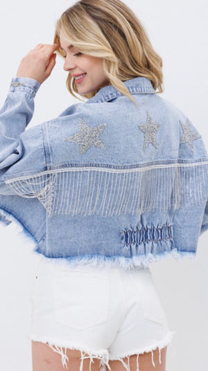 Blue Star Rhinestone Fringe Jacket