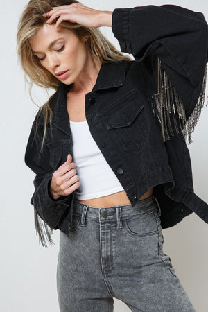 DENIM CROP RHINESTONE BLACK