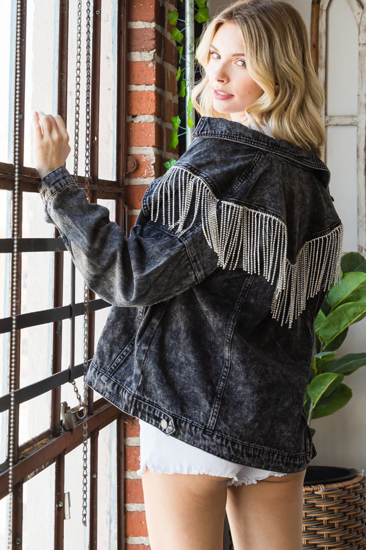 Black Rhinestone Denim Jacket