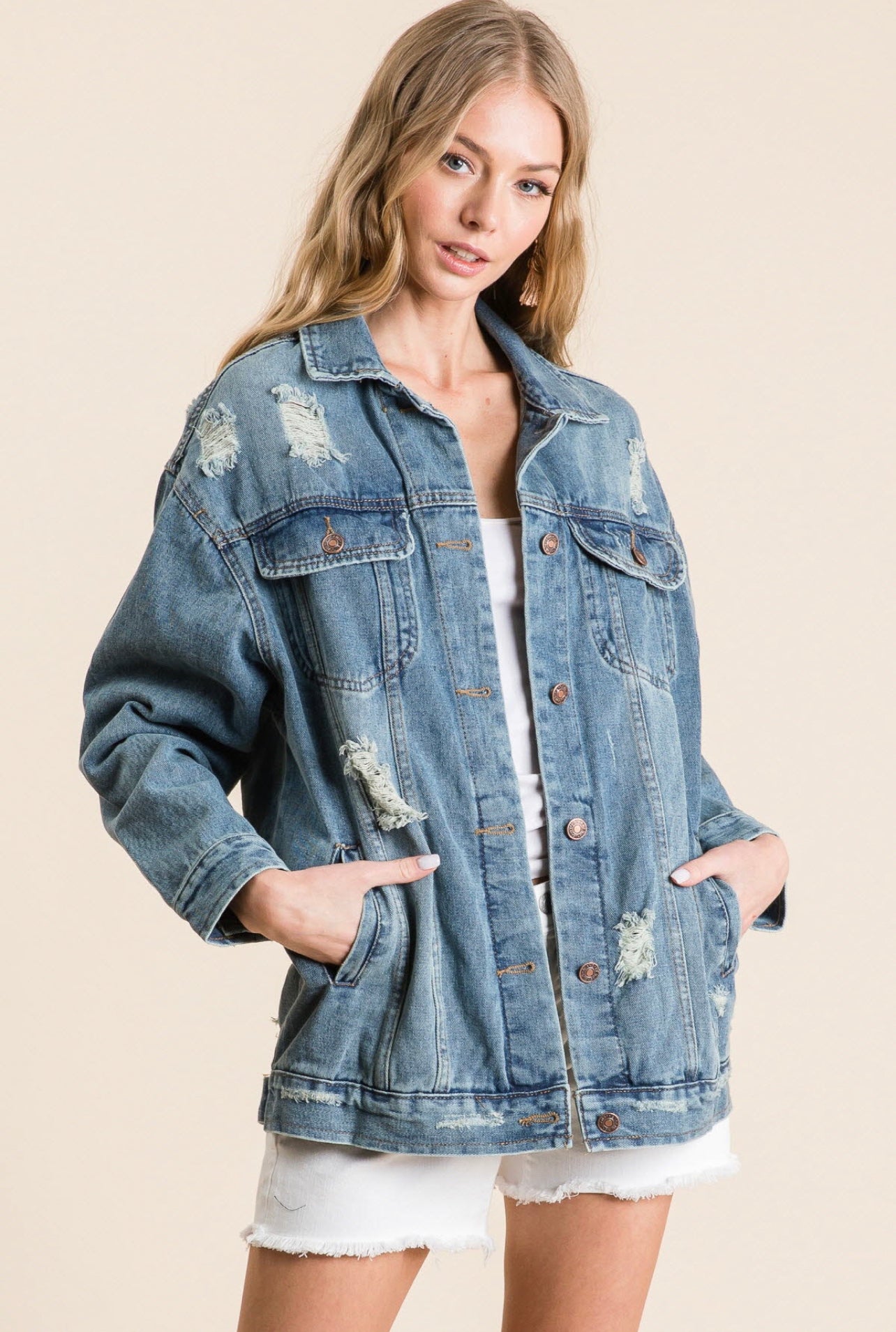 Ripped boyfriend hot sale denim jacket