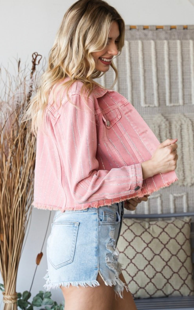 Denim Jacket with Rhinestone