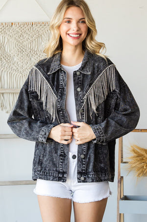 Black Rhinestone Denim Jacket