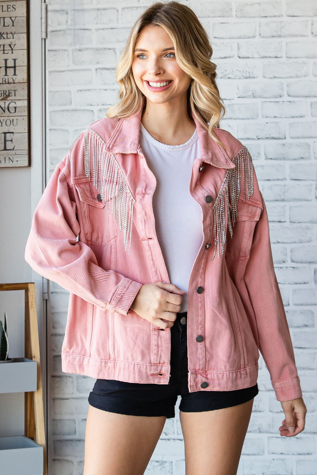 Pink Rhinestone Denim Jacket