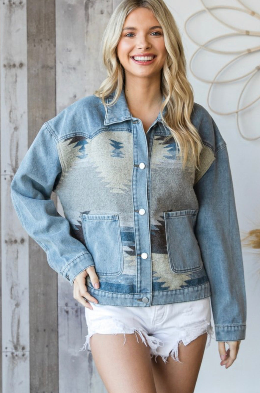 Blue Aztec Denim Jacket